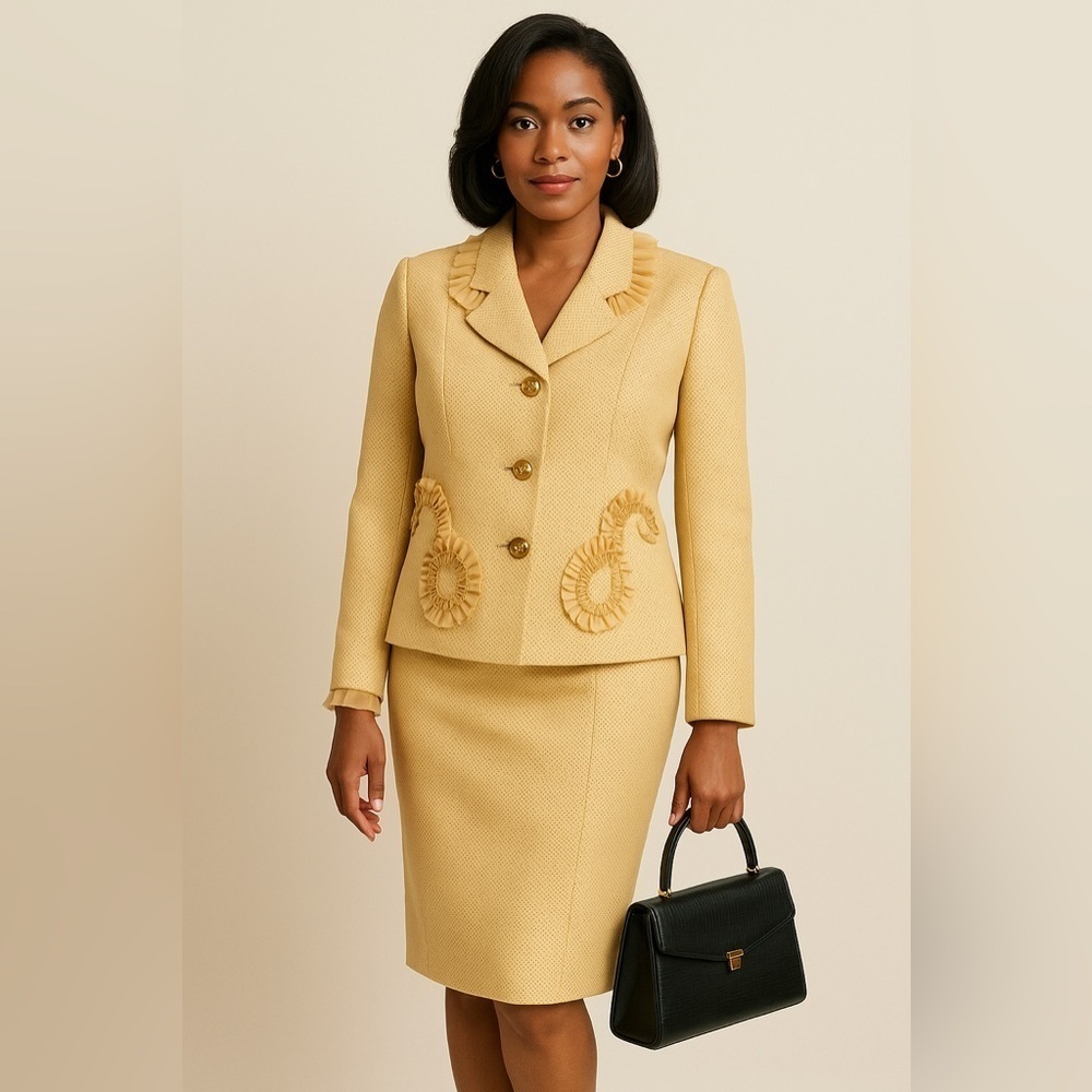 Designer Barbara Bates sand skirt suit vintage designer luxury Easter size 10